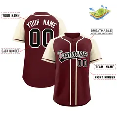 Burgundy Cream Raglan Sleeves Authentic Baseball Jersey 2