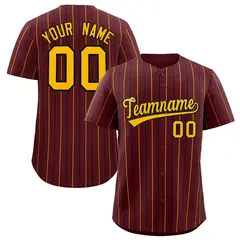 Burgundy Gold and Black Bi-Color Stripes Baseball Jersey 1