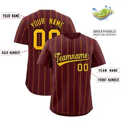 Burgundy Gold and Black Bi-Color Stripes Baseball Jersey 2
