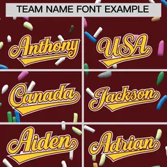 Burgundy Gold Ice Cream Pattern V-Neck Hockey Jersey 3