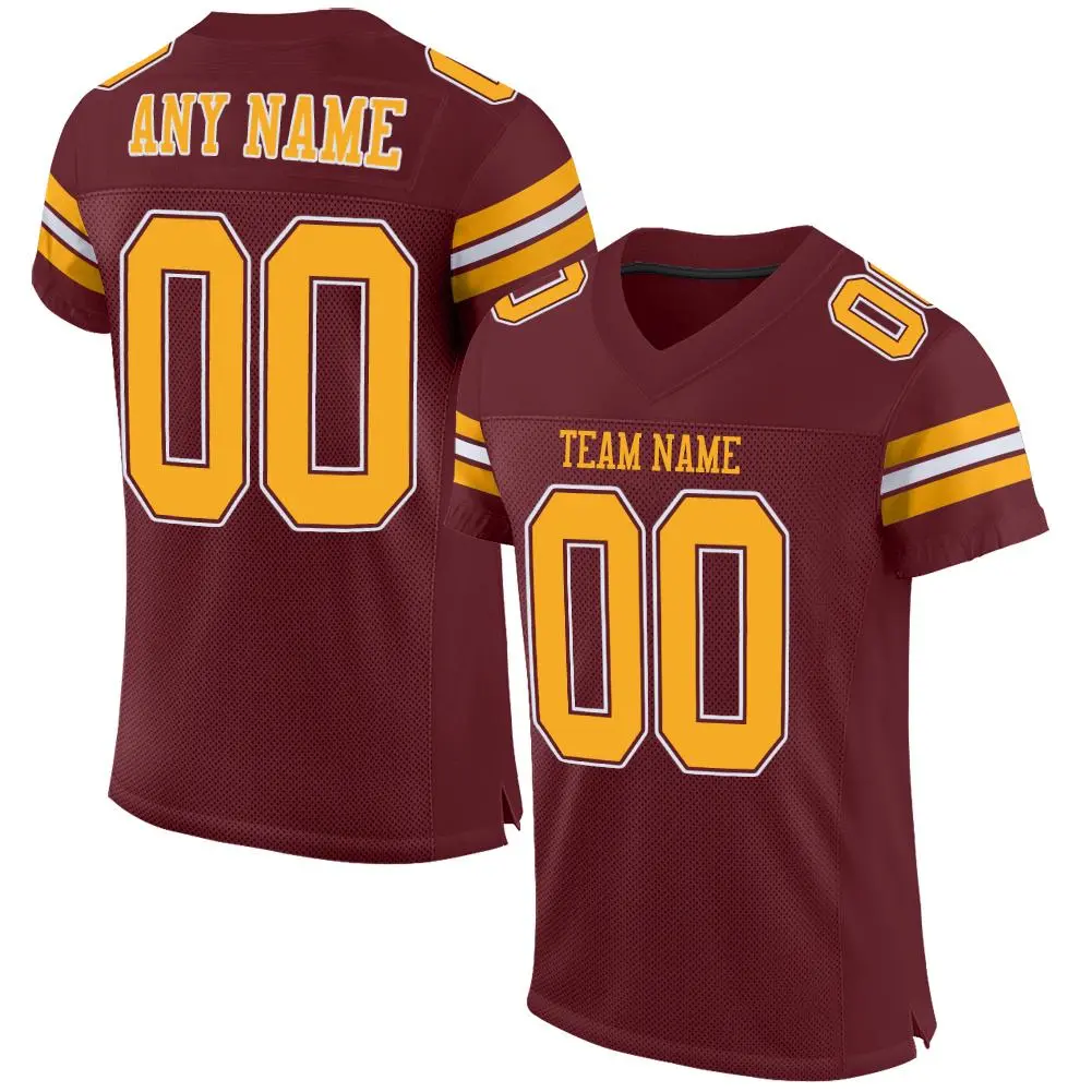 Burgundy Gold-White Classic Style Mesh Football Jersey