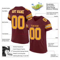 Burgundy Gold-White Classic Style Mesh Football Jersey 2