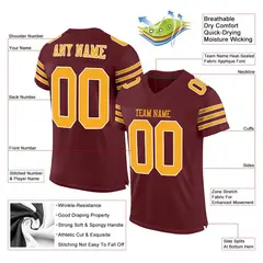 Burgundy Gold-White Classic Style Mesh Football Jersey 2