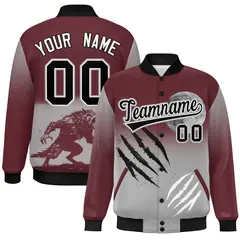 Burgundy Gray Black Halloween Skeleton Varsity Jacket Moisture-Wicking