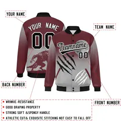 Burgundy Gray Black Halloween Skeleton Varsity Jacket Moisture-Wicking 2