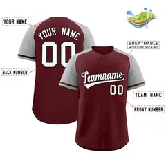 Burgundy Gray Raglan Sleeves Authentic Baseball Jersey 2