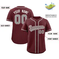 Burgundy Gray Stripe Authentic Fashion Baseball Jersey 2
