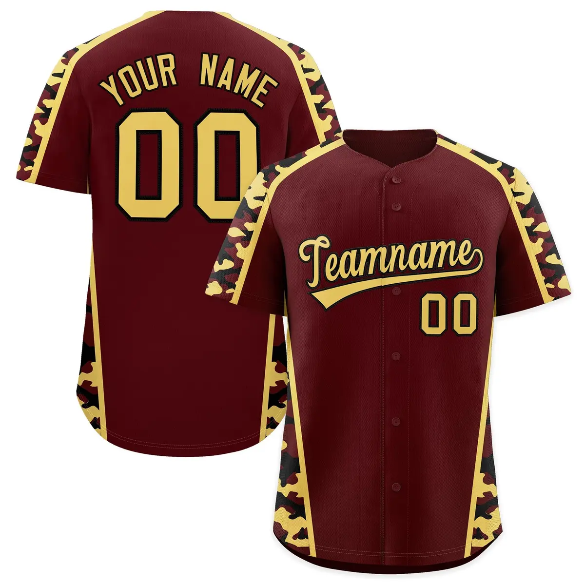 Burgundy Khaki Side Camo Baseball Jersey