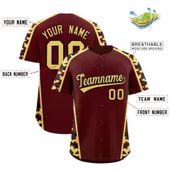 Burgundy Khaki Side Camo Baseball Jersey 2
