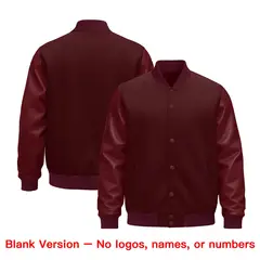 Burgundy Light Blue Varsity Jacket Leather Sleeves Wrinkle-Resistant 6
