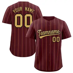 Burgundy Old Gold and Black Bi-Color Stripes Baseball Jersey 1