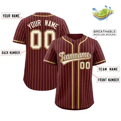 Burgundy Old Gold Stripe Fashion Authentic Baseball Jersey 2