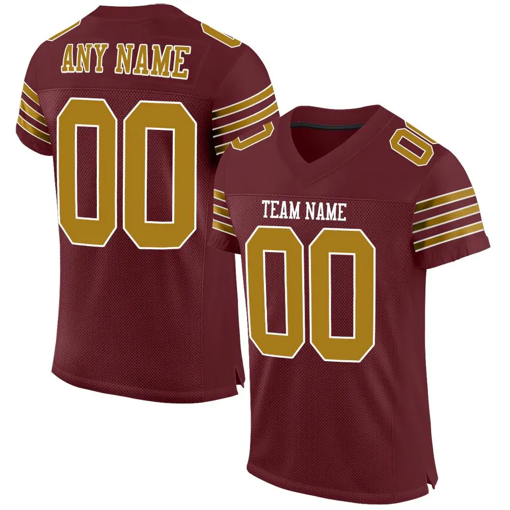 Burgundy Orange-White Mesh Football Jersey