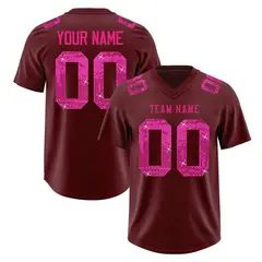 Burgundy Pink Sequin Lettering Football Jersey 1