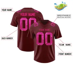 Burgundy Pink Sequin Lettering Football Jersey 2
