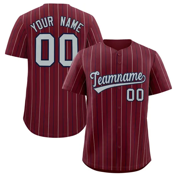 Burgundy Silver and Black Bi-Color Stripes Baseball Jersey