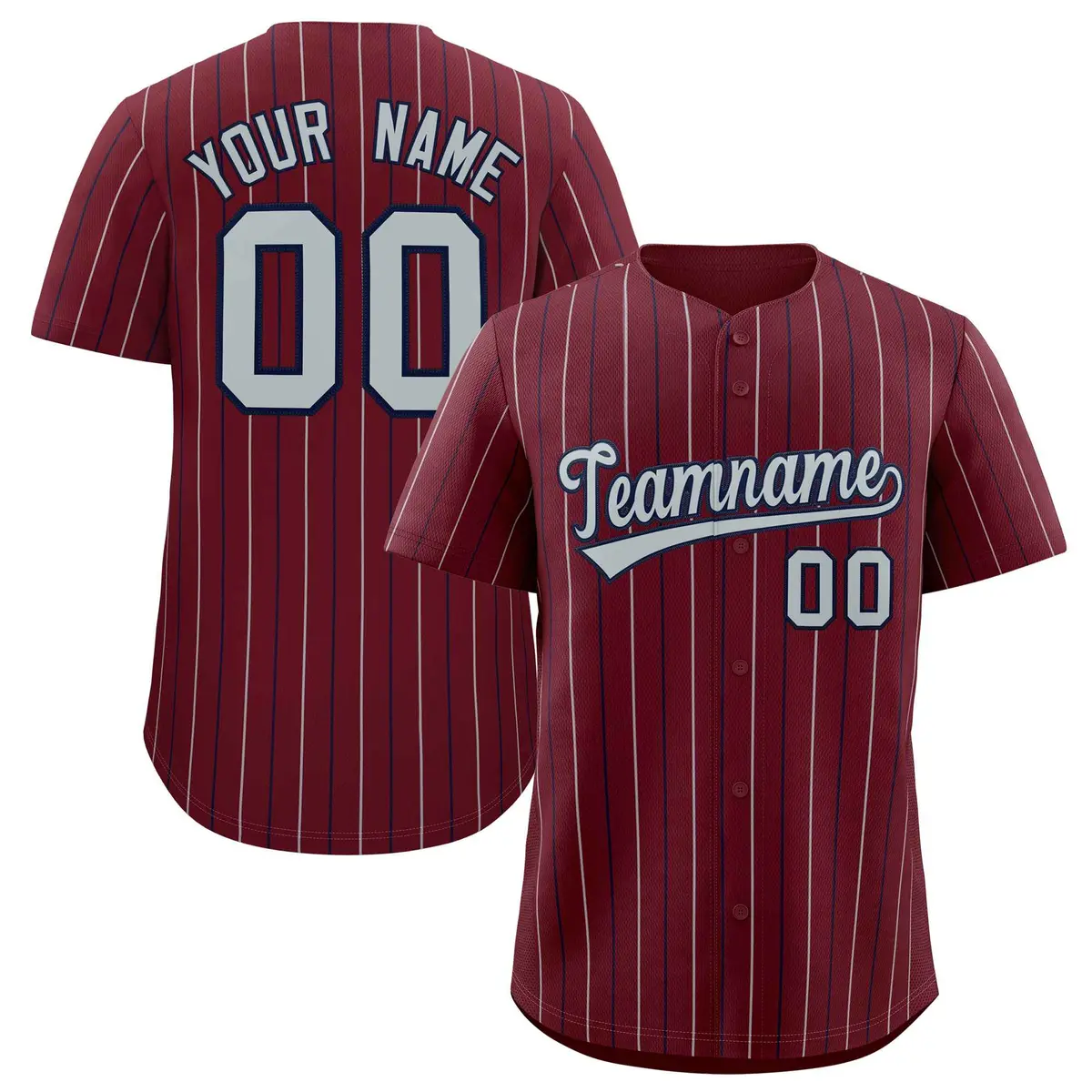 Burgundy Silver and Black Bi-Color Stripes Baseball Jersey