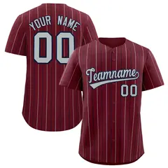 Burgundy Silver and Black Bi-Color Stripes Baseball Jersey 1