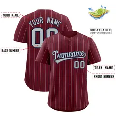Burgundy Silver and Black Bi-Color Stripes Baseball Jersey 2