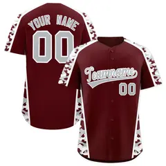 Burgundy Silver Side Camo Baseball Jersey 1