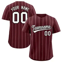 Burgundy White and Black Bi-Color Stripes Baseball Jersey 1