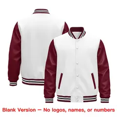 Burgundy White Crimson Black Varsity Full-Snap Letterman Jacket Raglan Leather Sleeves 5