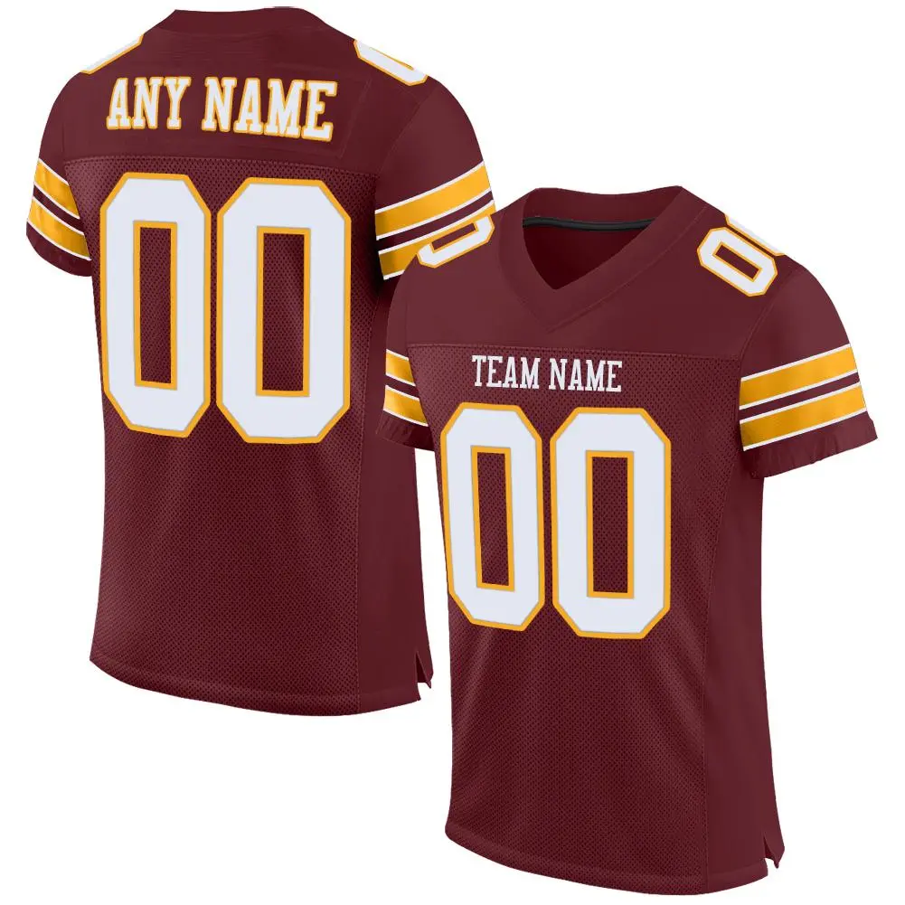 Burgundy White-Gold Classic Mesh Authentic Football Jersey