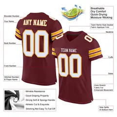 Burgundy White-Gold Classic Mesh Authentic Football Jersey 3