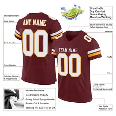 Burgundy White-Gold Classic Mesh Authentic Football Jersey 2