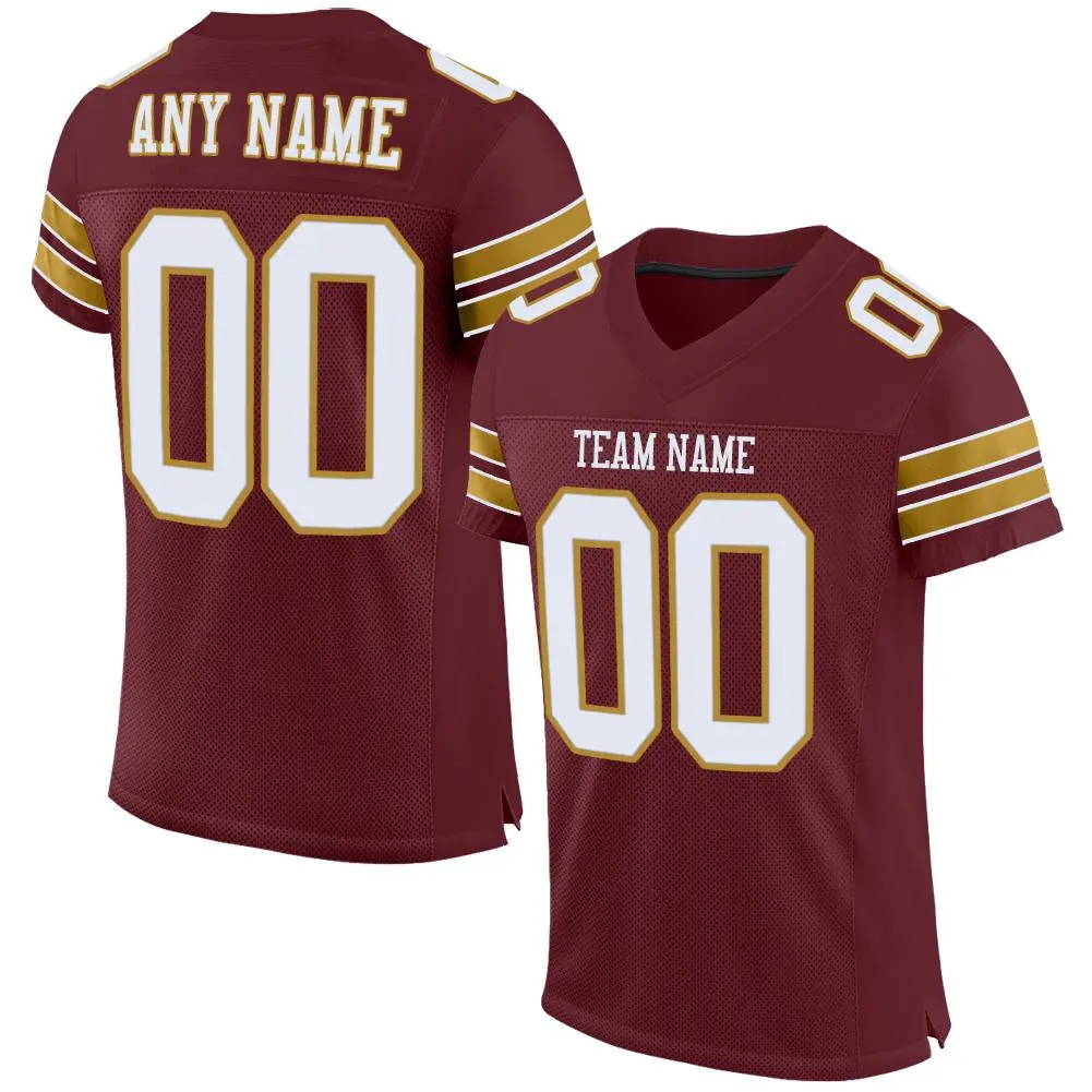 Burgundy White-Old Gold Mesh Football Jersey