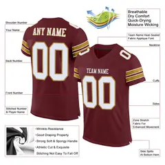 Burgundy White-Old Gold Mesh Football Jersey 2