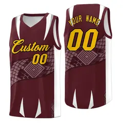 Burgundy White Snake Scale Venomous Fang Graffiti Basketball Jersey 1