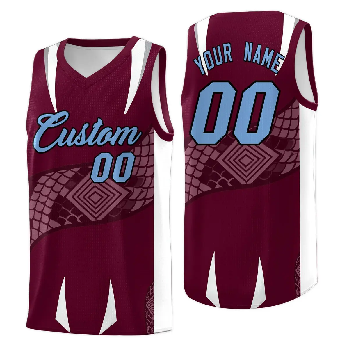 Burgundy White Snake Scale Venomous Fang Graffiti Basketball Jersey