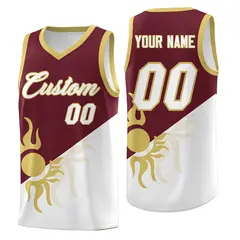 Burgundy White Sunburst Two Tone Athletic Basketball Jersey 1