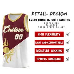 Burgundy White Sunburst Two Tone Athletic Basketball Jersey 3