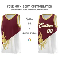 Burgundy White Sunburst Two Tone Athletic Basketball Jersey 4
