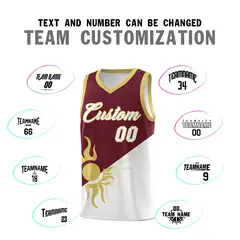 Burgundy White Sunburst Two Tone Athletic Basketball Jersey 5