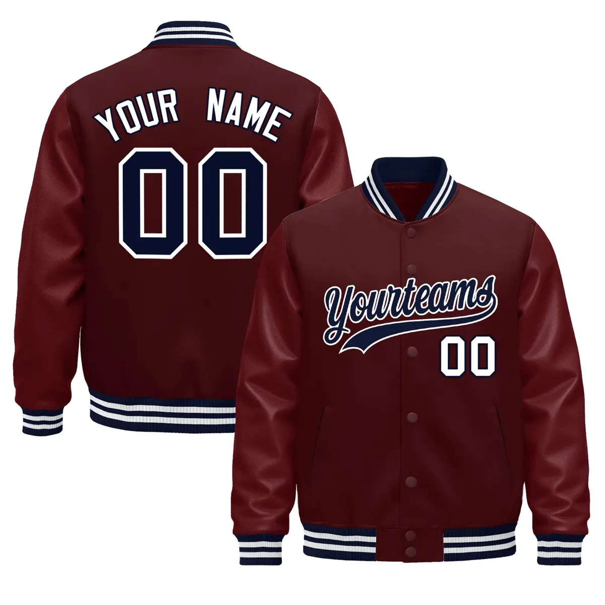 Burgundy White Varsity Jacket with Leather Sleeves Wrinkle-Resistant