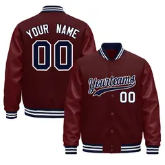 Burgundy White Varsity Jacket with Leather Sleeves Wrinkle-Resistant