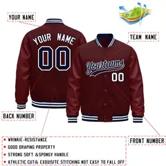 Burgundy White Varsity Jacket with Leather Sleeves Wrinkle-Resistant 2