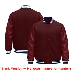 Burgundy White Varsity Jacket with Leather Sleeves Wrinkle-Resistant 6