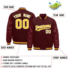Burgundy White Varsity Jacket with Leather Sleeves Wrinkle-Resistant 2