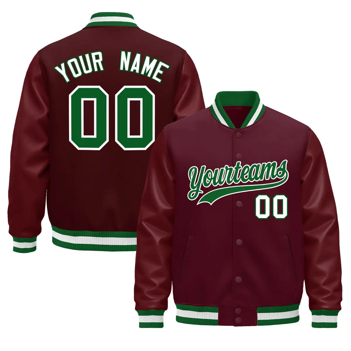 Burgundy White Varsity Jacket with Leather Sleeves Wrinkle-Resistant