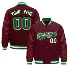 Burgundy White Varsity Jacket with Leather Sleeves Wrinkle-Resistant