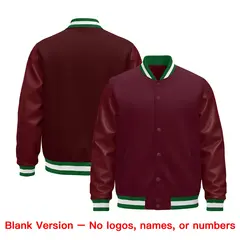 Burgundy White Varsity Jacket with Leather Sleeves Wrinkle-Resistant 6