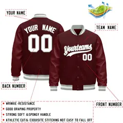 Burgundy White Varsity Jacket with Leather Sleeves Wrinkle-Resistant 2