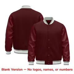 Burgundy White Varsity Jacket with Leather Sleeves Wrinkle-Resistant 6