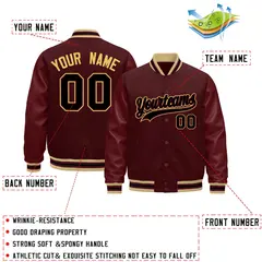Burgundy White Varsity Jacket with Leather Sleeves Wrinkle-Resistant 2