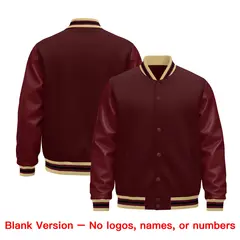 Burgundy White Varsity Jacket with Leather Sleeves Wrinkle-Resistant 6