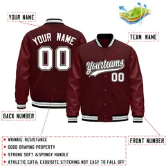 Burgundy White Varsity Jacket with Leather Sleeves Wrinkle-Resistant 2